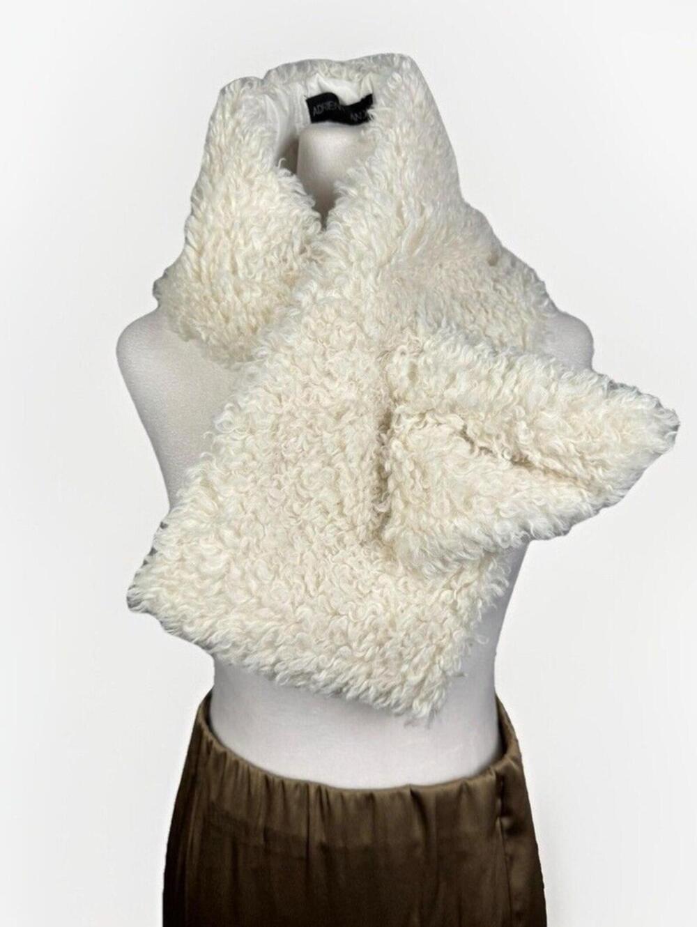Adrienne Landau Pull Through Scarf Ivory Shaggy Faux Fur Sheepskin Womens OS
